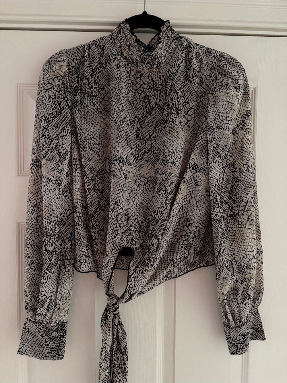 Lucy Paris Black & White Snake-Print Tie Front Blouse